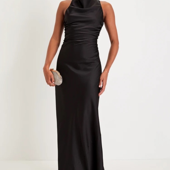Lulus Effortlessly Sensational Black Satin Backless Maxi Dress - Size S - Picture 2 of 3
